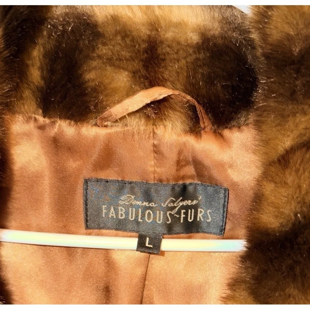 Donna Salyers Fabulous Furs Brown Faux Mink Fur Coat Size Large Glamour Mob Wife